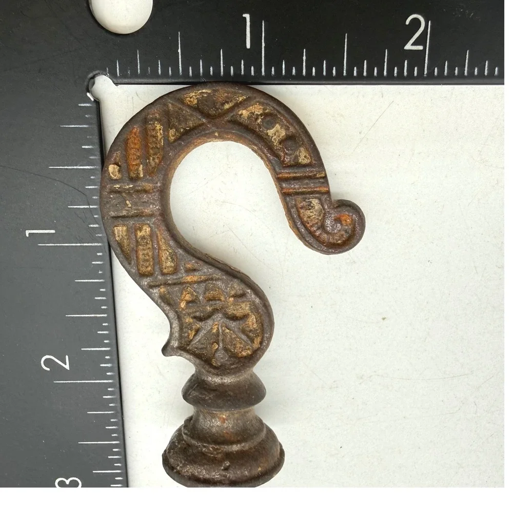 Antique Victorian Cast Iron Screw In Hook Geometric Relief Pattern Rusted Patina